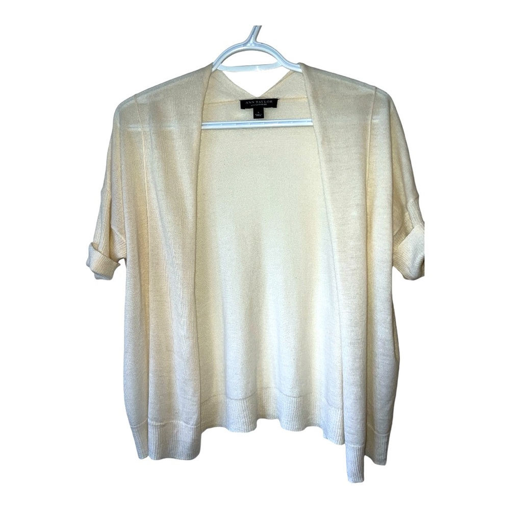ANN TAYLOR | Open Front 100% Cashmere Short Sleeve Cardigan Size Large